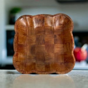 Wooden Bowl square Woven for Salad Fruit and Snacks Parquet 11" Brown